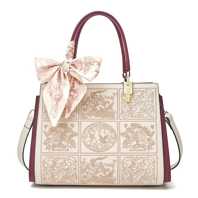 FOXER Cuero dividido -2025 Otoño Invierno -Nuevo Bolso Bandolera de mano y hombro para mujer con un Bordado clásico