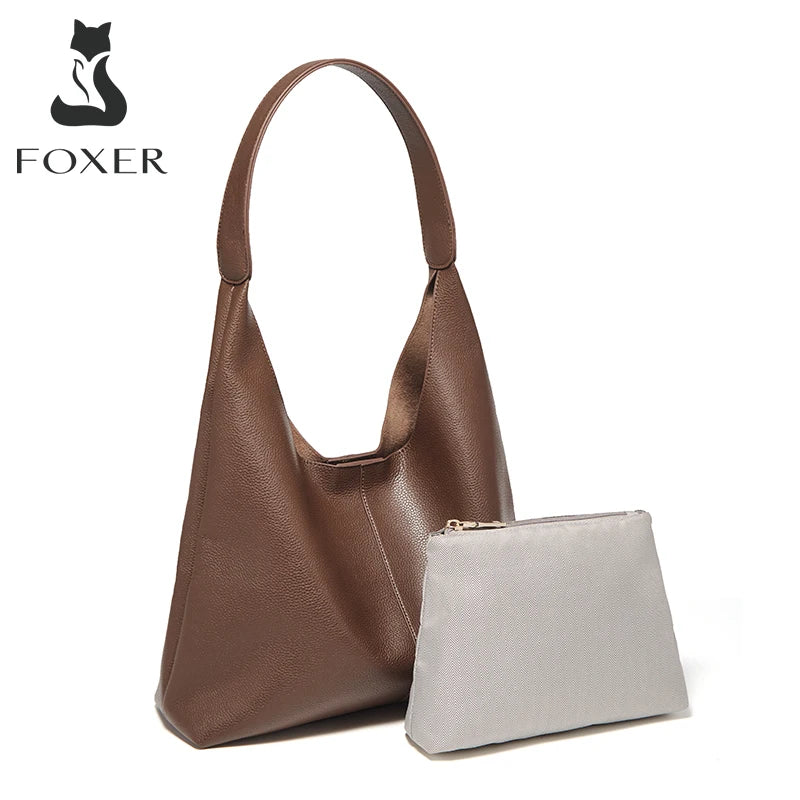 Bolso Hobo FOXER "Minimal Soft" de Piel Suave y Gran Capacidad- Cuero mas Microfibra- Casual para todas las estaciones