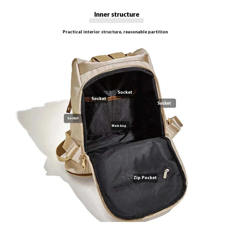 Mochila de tela FOXER 2025 Casual Antirrobo en Nylon Impermeable | Estilo Beige/Nude Elegante