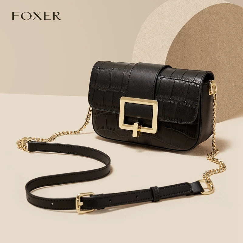 Bolso Bandolera FOXER "Elegancia Croco" para mujer con Hebilla Maxi