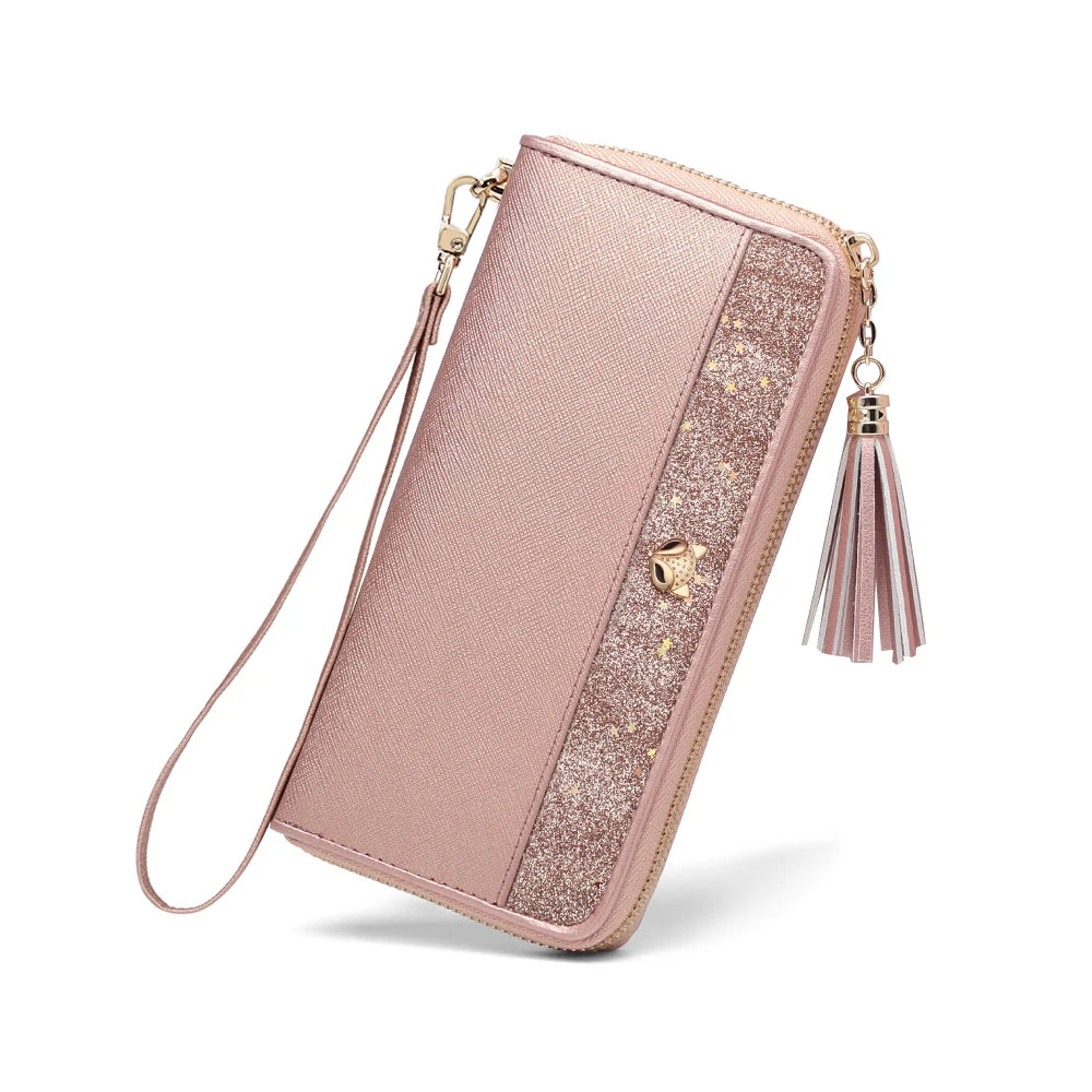 Cartera larga FOXER "Glamour Metálico" con Brillo con portatarjetas de lujo para muñeca