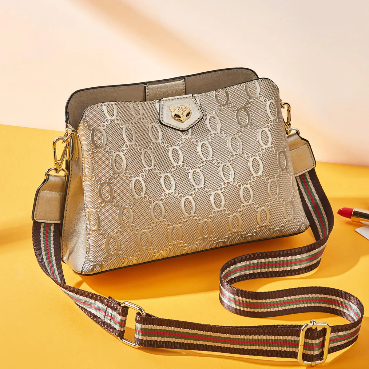 Bolso Bandolera de cuero FOXER Golden Monogram para mujer