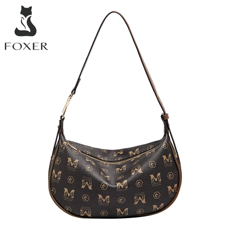 Bolso Bandolera FOXER "Monograma Retro" de cuero de PVC para mujer -retro 2025 Invierno- Estilo Baguette