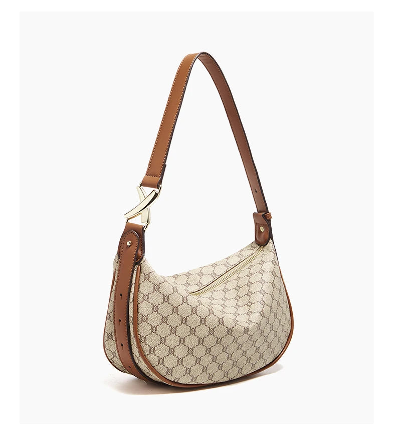Bolso Bandolera FOXER "Monograma Retro" de cuero de PVC para mujer -retro 2025 Invierno- Estilo Baguette
