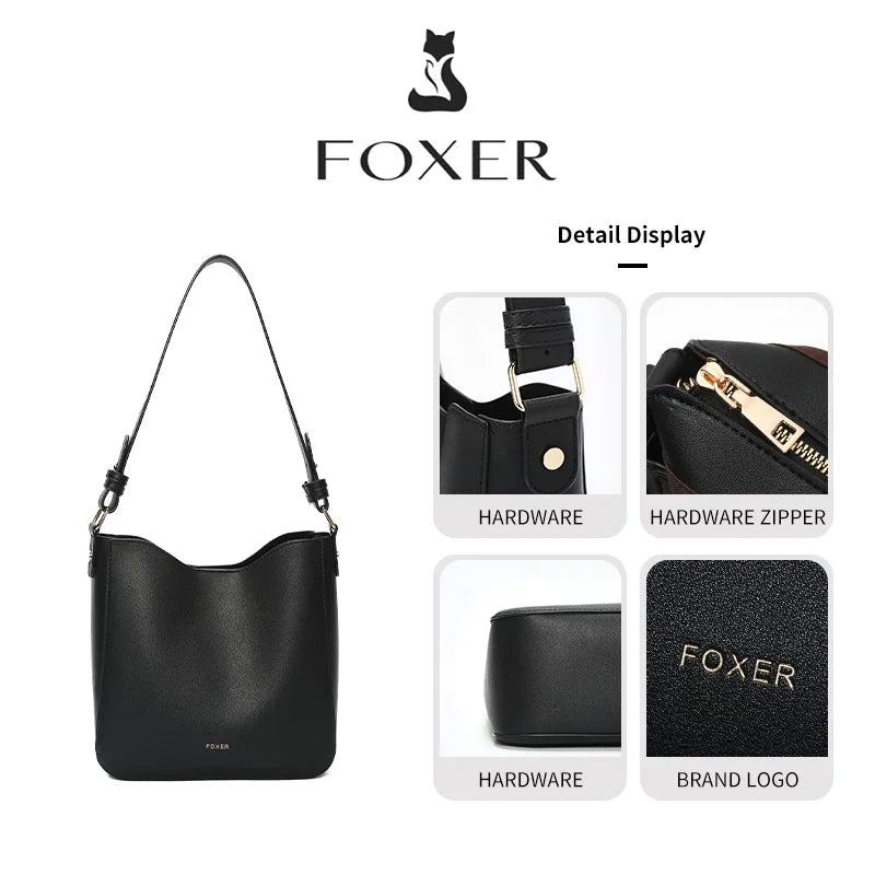 Bolso Bucket FOXER 2025 Minimalista de Hombro | Diseño Hobo Clásico en Negro Elegante