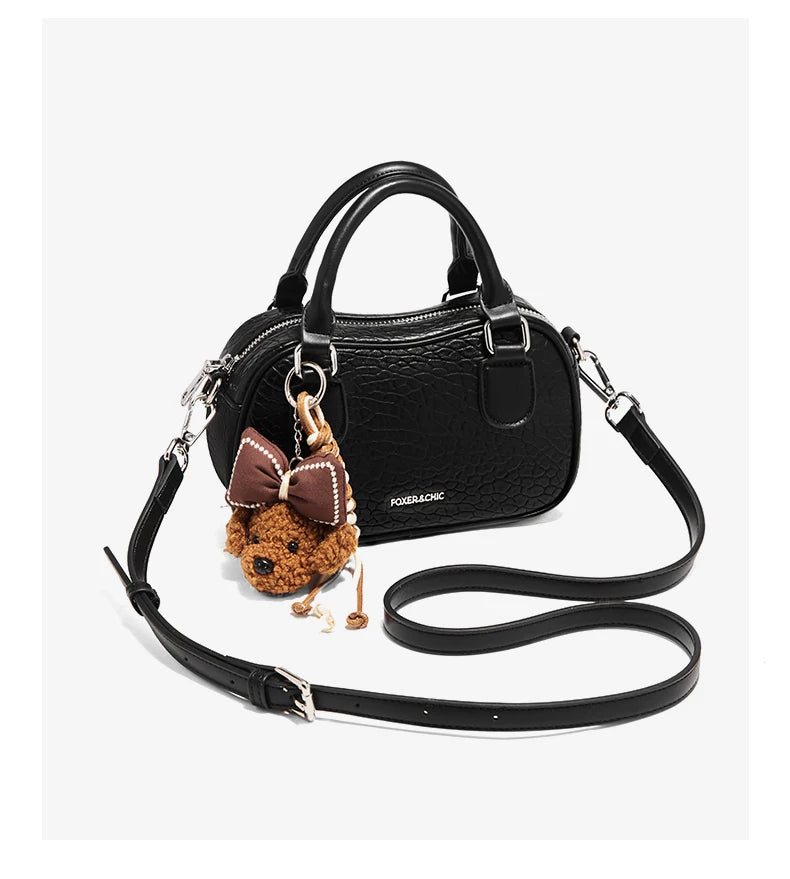 FOXER 2025 Otoño/Invierno Chic Mini Bolso Hombro con Textura Croco y Llavero de Peluche