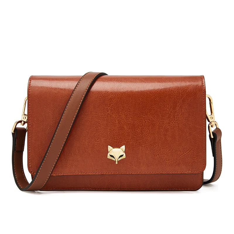 Bolso Bandolera FOXER para mujeres de Cuero Clásico con porta tarjetas | Estilo Satchel Horizontal con Broche de Zorro