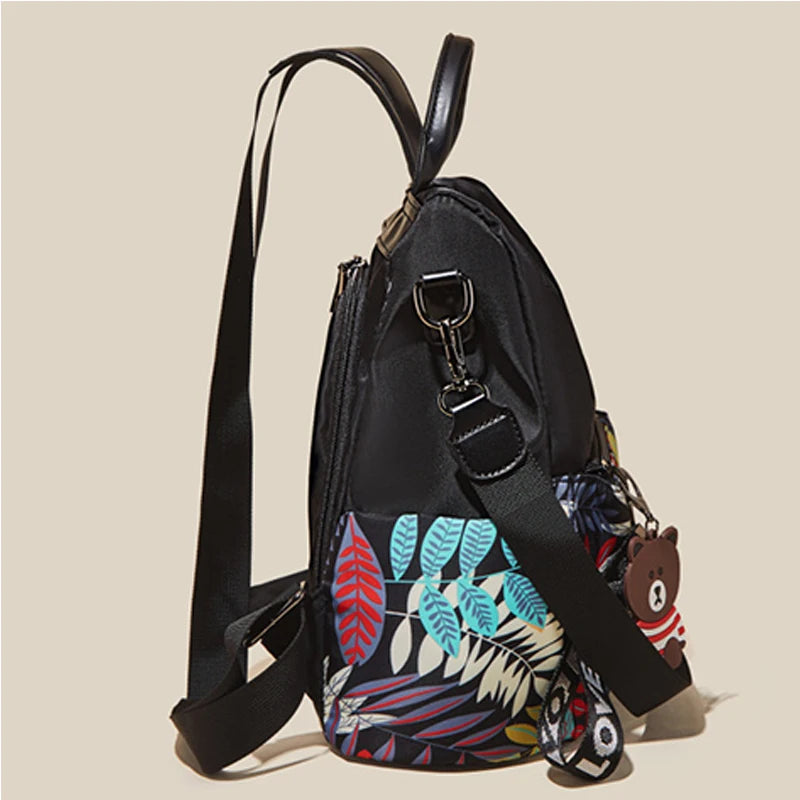 Mochila FOXER para mujer "Aventura Tropical" con Estampado Vibrante- Escolar con Antirrobo.