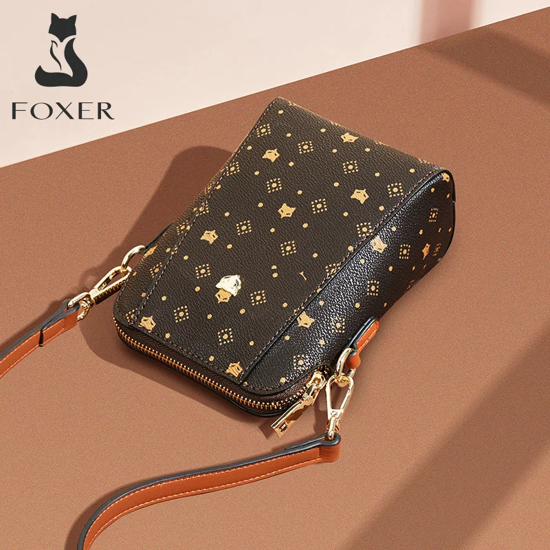 Mini Bandolera FOXER 2025 con Monograma de Zorro y Diseño Portacelular | Clásico Marrón