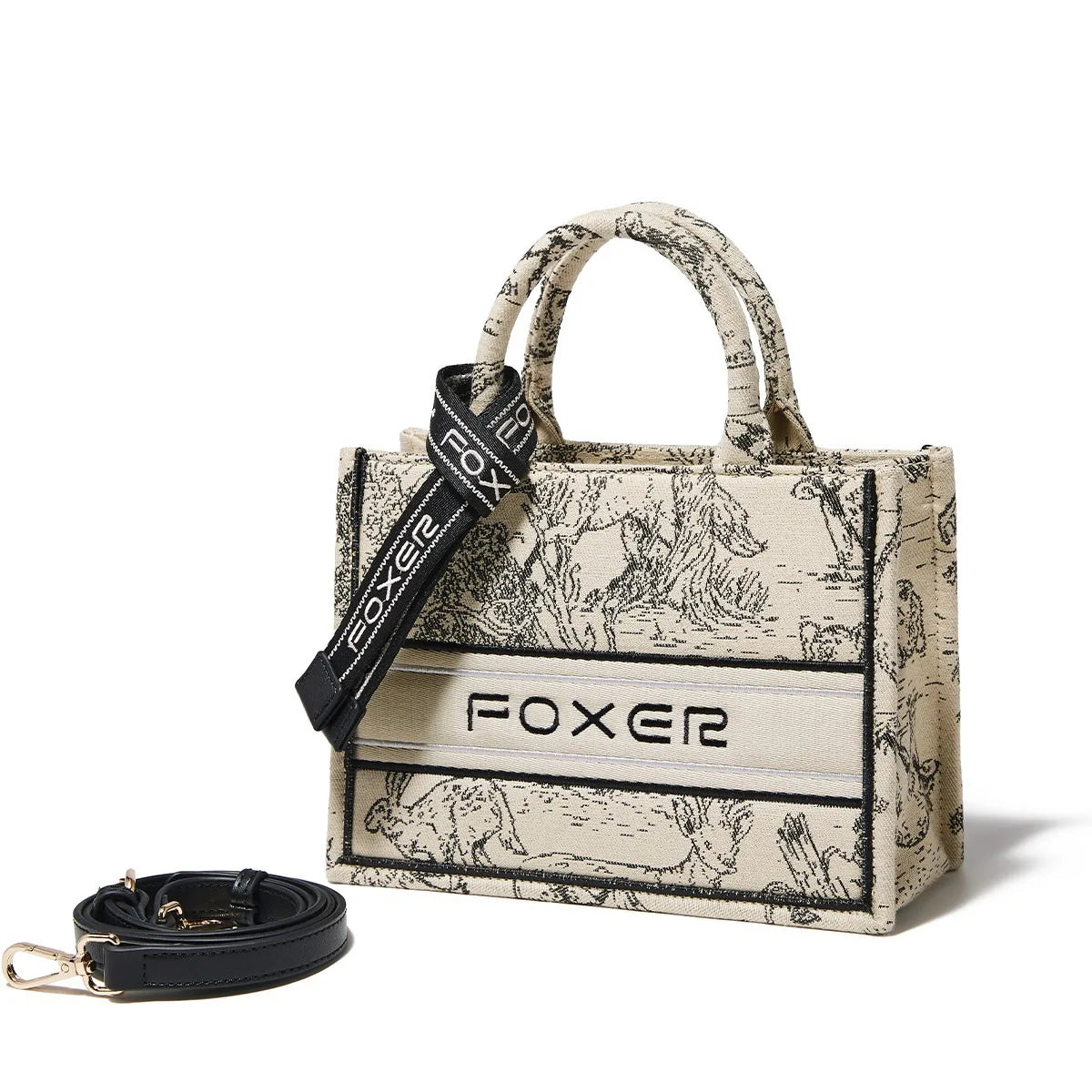 Bolso de mano Tote FOXER Elegante con Estampado Jacquard Floral y Lazo de Satén