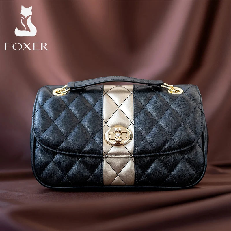 Bolso de Hombro "Gilded Stripe" de FOXER – Bandolera Negra Lujo Acolchado