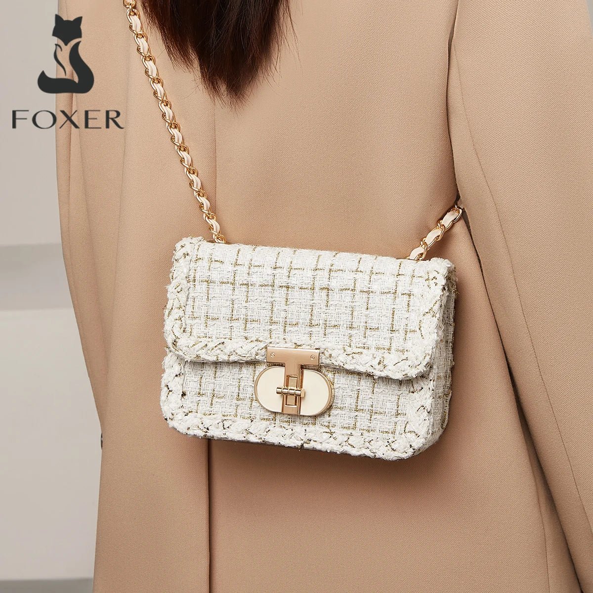 Bolso de Hombro FOXER 2025 - Glamour Texturizado en Tweed para mujer