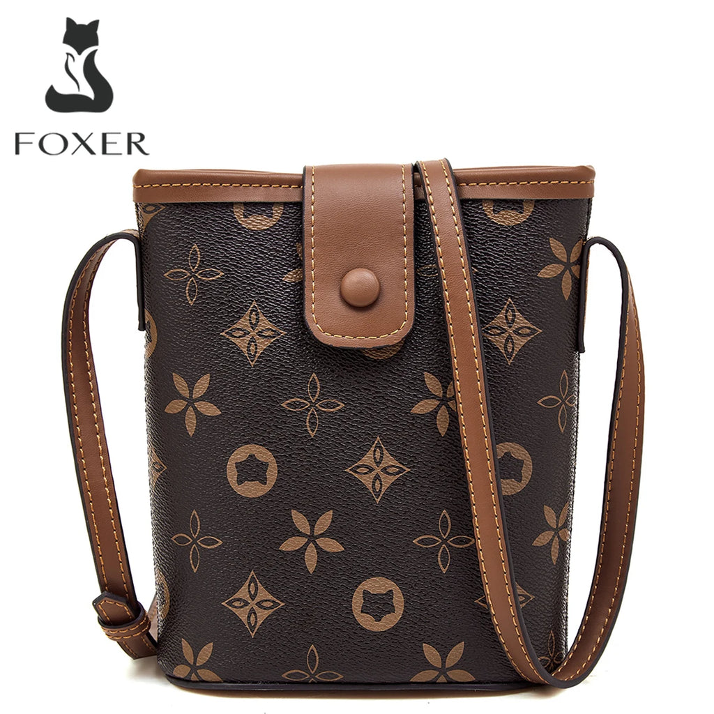 Mini Bolso Bandolera FOXER "Bucket" para mujer con Monograma Clásico | Portacelular Elegante