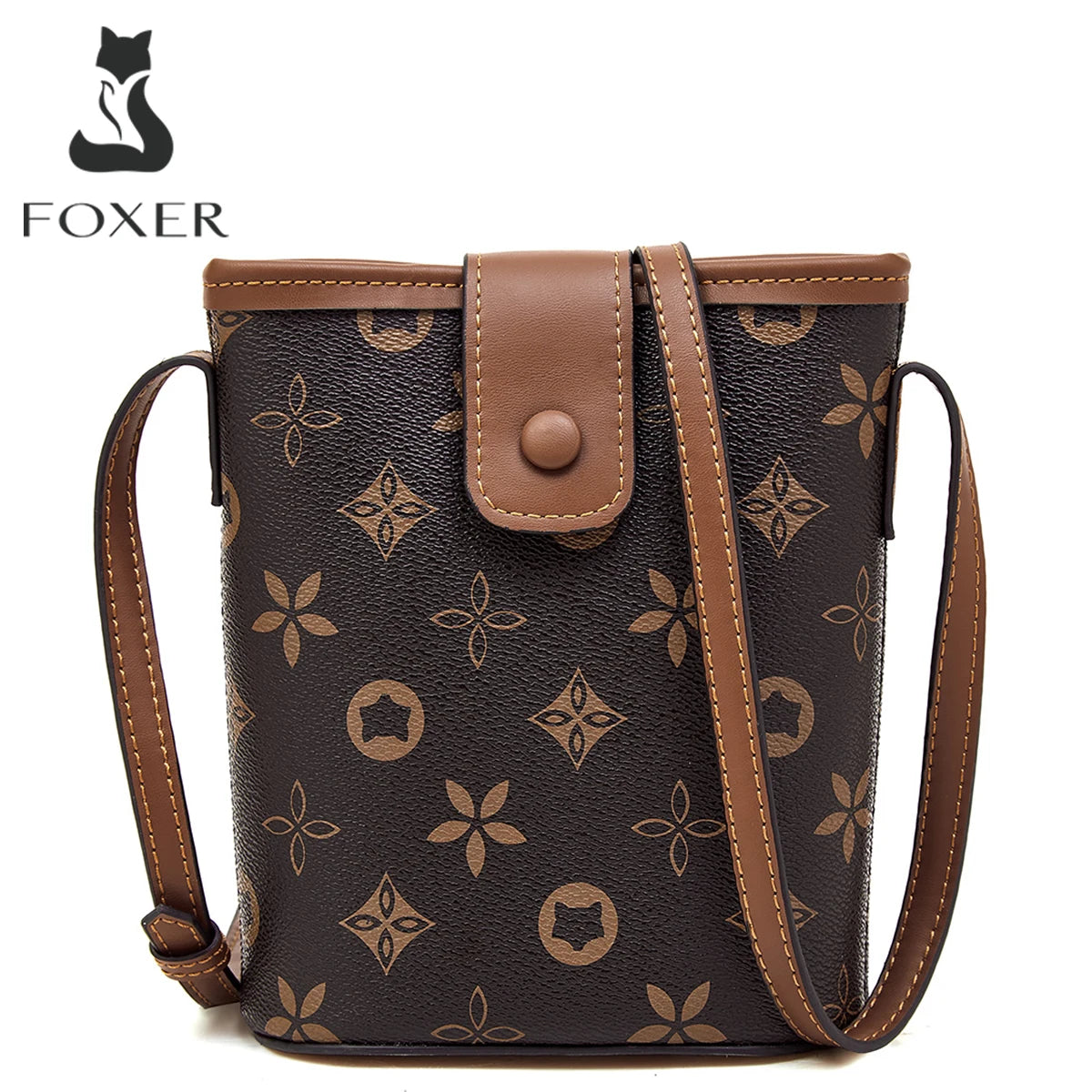 Mini Bolso Bandolera FOXER "Bucket" para mujer con Monograma Clásico | Portacelular Elegante