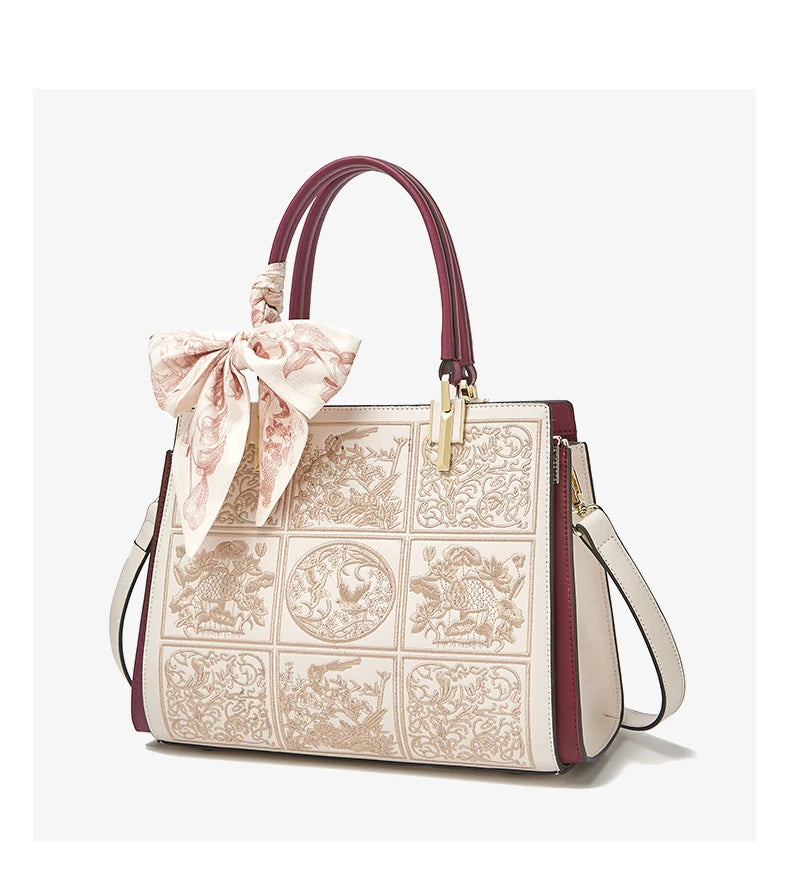 FOXER Cuero dividido -2025 Otoño Invierno -Nuevo Bolso Bandolera de mano y hombro para mujer con un Bordado clásico