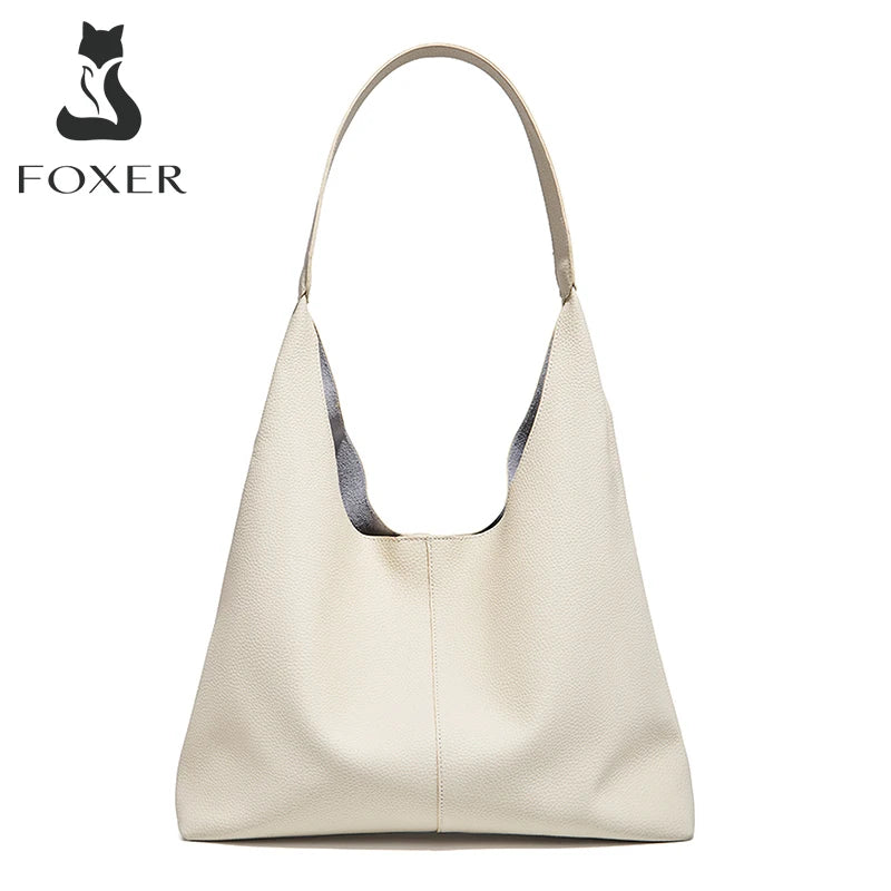 Bolso Hobo FOXER "Minimal Soft" de Piel Suave y Gran Capacidad- Cuero mas Microfibra- Casual para todas las estaciones