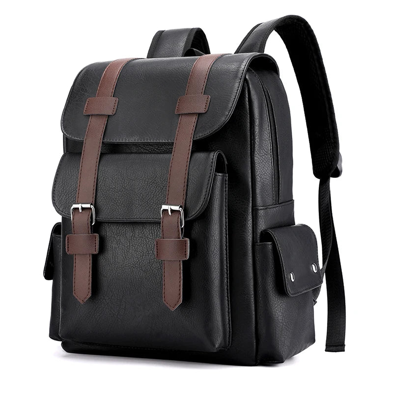 Retro Two-Tone PU Leather Laptop Backpack (Vintage Style) 