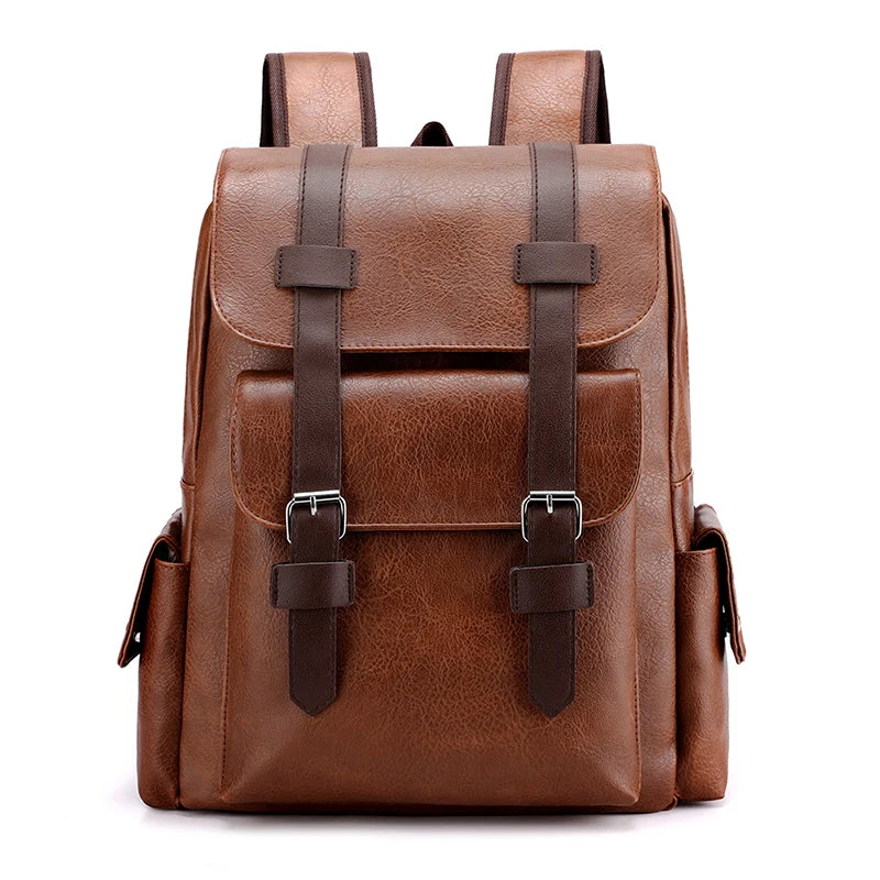 Retro Two-Tone PU Leather Laptop Backpack (Vintage Style) 