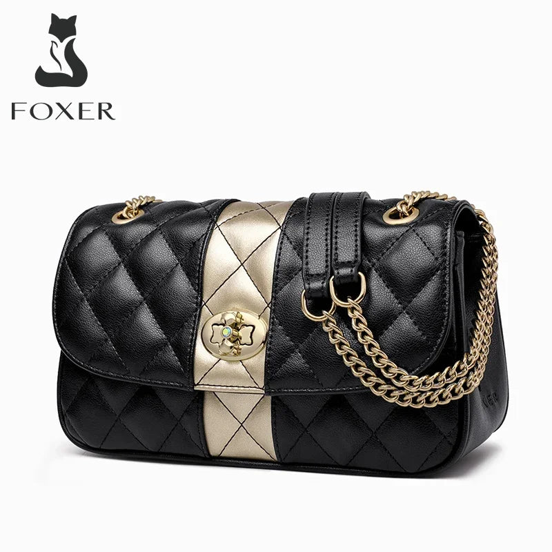 Bolso de Hombro "Gilded Stripe" de FOXER – Bandolera Negra Lujo Acolchado
