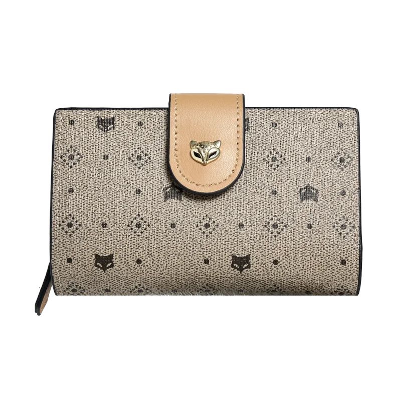 Billetera y cartera de tarjetas para mujer Compacta PVC FOXER con Monograma de Zorro y Cierre de Botón