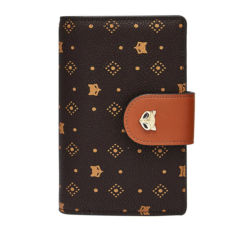 Billetera y cartera de tarjetas para mujer Compacta PVC FOXER con Monograma de Zorro y Cierre de Botón