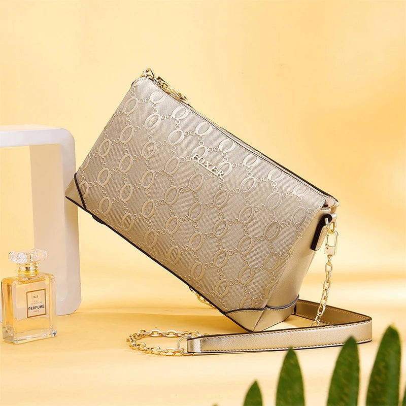 Bolso Bandolera FOXLOVER 2025 para mujer con Monograma Texturizado y Cadena Dorada | Acabado de lujo